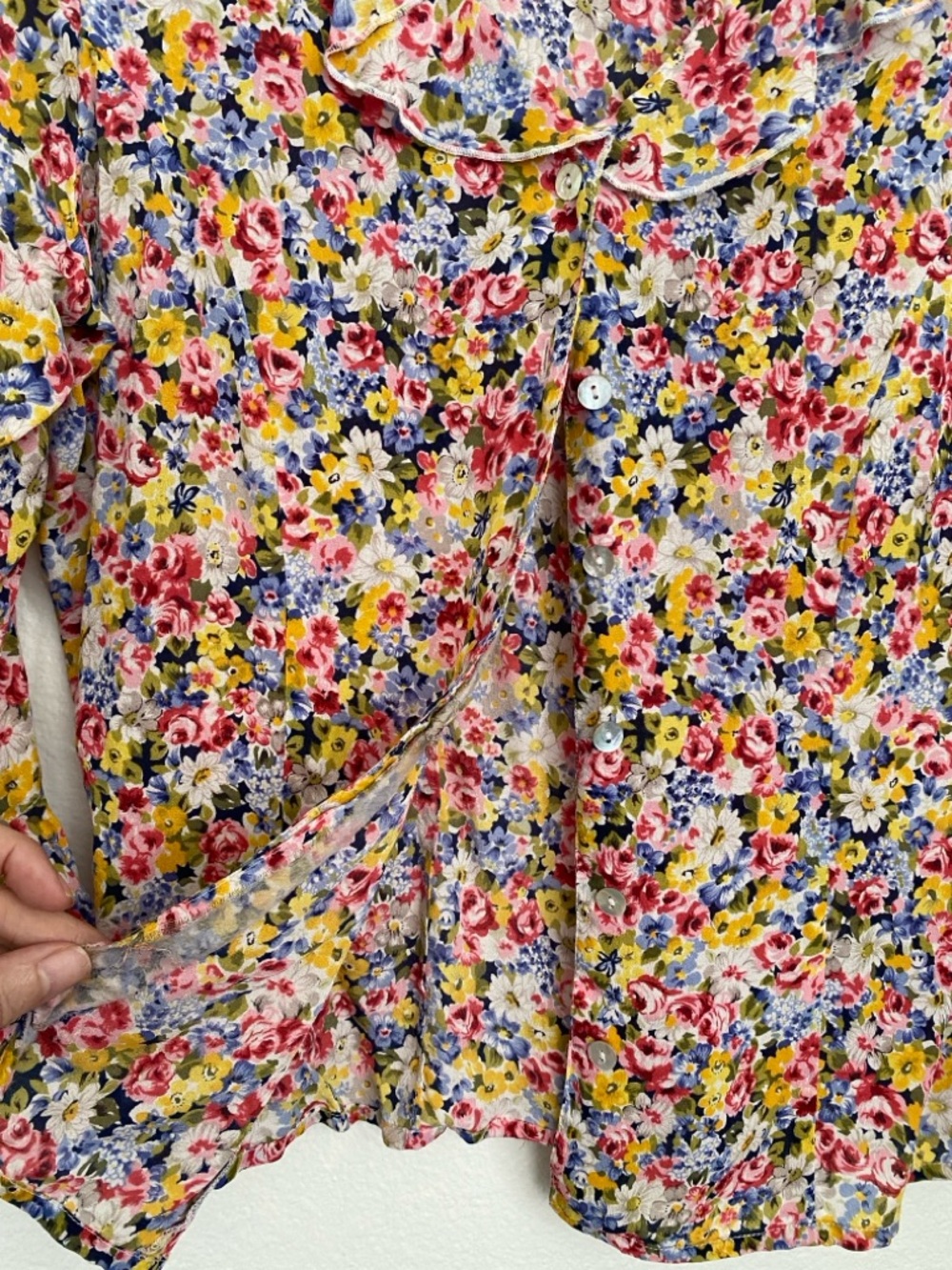 TESS Paris-Milano Floral Print Top Silk Ruffle Trim Sleeve Size Small - Picture 6 of 7